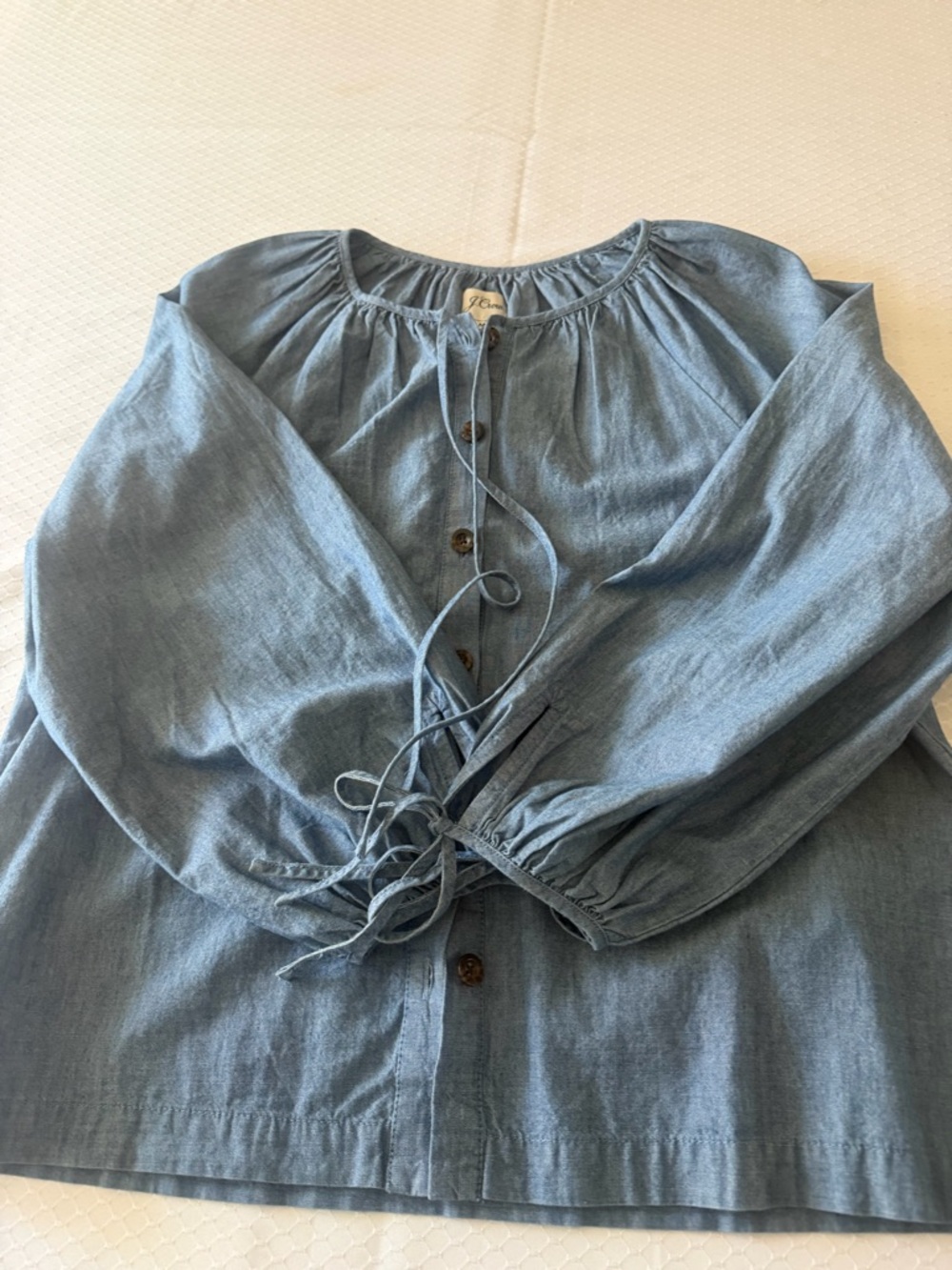 J. Crew Light Blue Button-Front Denim Peasant Top